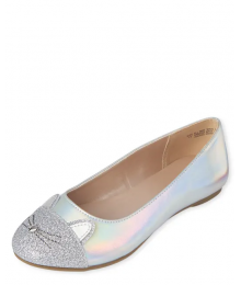 Childrens Place Silver Holographic Cat Ballet Flats